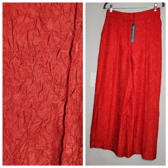 NWT House Of Harlow Wideleg Red Textured Flowy Pants Size Medium Stretch Waist - Picture 5 of 14
